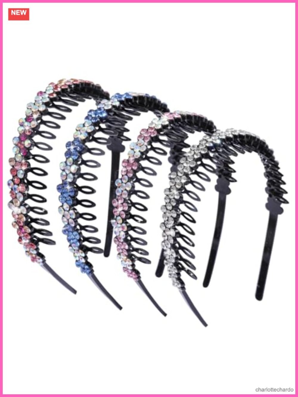 Rhinestone Headband with Teeth Zig Zag Non-Slip Hair Accessory Set 4PCS